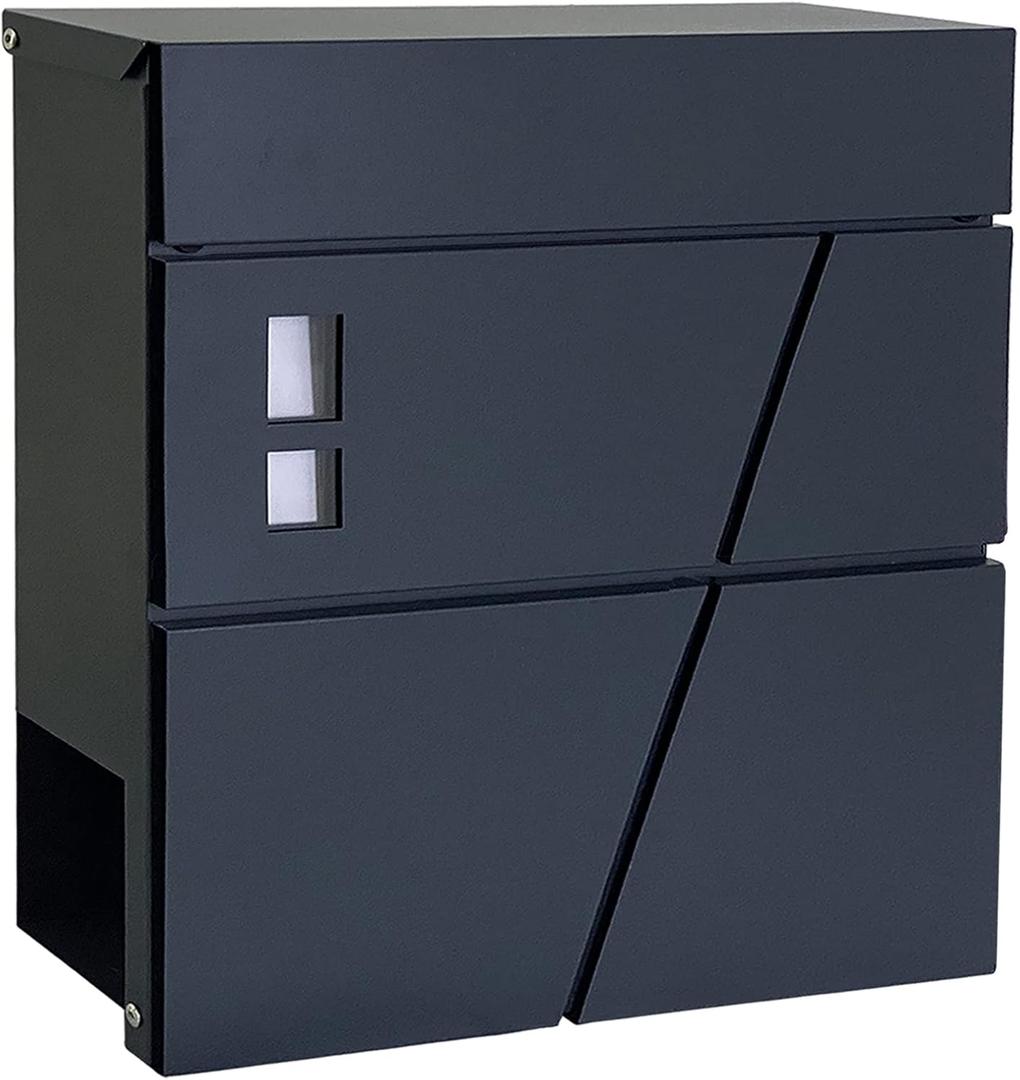 Large Post Boxes Wall Mounted Waterproof, Letter Boxes for Outside, Modern Mail Boxes with Lid, Viewing Windows, Nameplate, Anthracite Grey MXY11G 36,6 x 10,2 x 37,9 cm