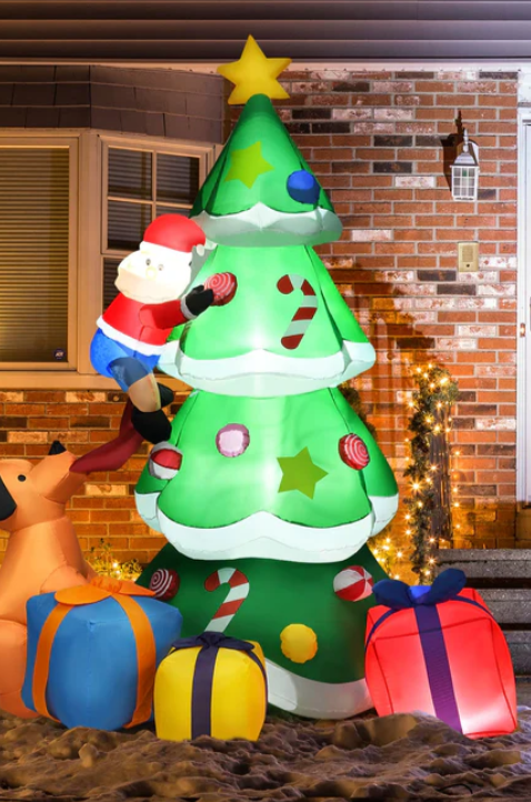 7 Feet Inflatable Christmas Tree Santa Decor with LED Lights