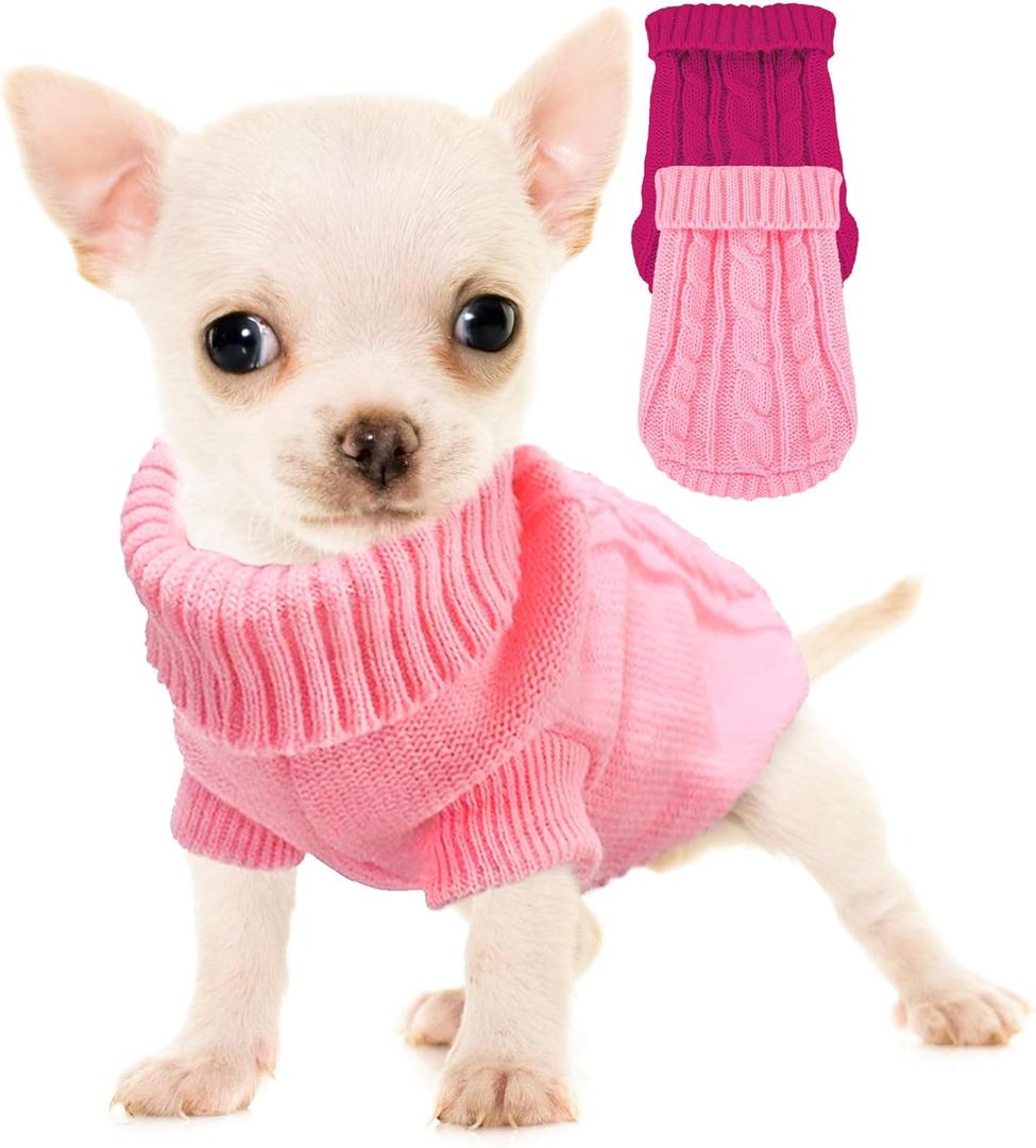 2 Pack Dog Sweaters for Small Dogs, Chihuahua Yorkie Sweater, Dog Clothes for Small Dogs, Winter Warm Pullover Clothing, Pet Cat Cold Weather Puppy Clothes Outfits, M (Rose-Pink)