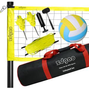 Outdoor Portable Volleyball Net System - Adjustable Height Poles with Soft Volleyball Ball, Pump, Hammer, Boundary Line, and Carry Bag for Backyard, Beach, Lawn (Fluorescent Green)