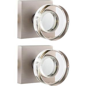 2 Pack Dummy Door Knob Glass Door Knobs Interior Satin Nickel Door Knobs for Closet and Hallway, Square Crystal Dummy Door Handle Brushed Nickel