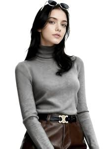 FMAOHFE Womens Turtleneck Sweaters - Soft Ribbed Knit Fitted Pullover, Warm Business Casual Fall Winter Layering Shirts Gray XL