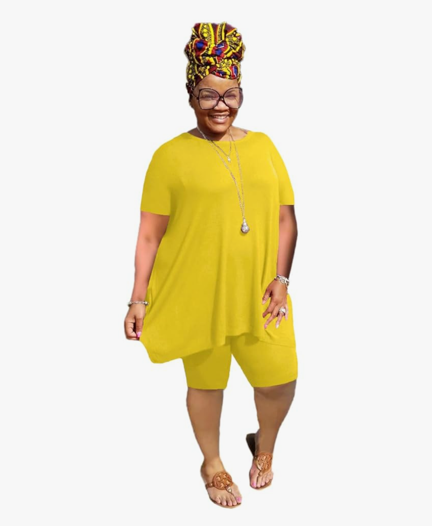 Mrskoala Women Two Piece Outfit Casual Sweatsuits Summer Sets (Yellow, Small)