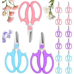 12 Pcs Flower Scissors, Stainless Steel Floral Shears Fresh Flowers Stem Scissors Garden Plant Pruning Shears for Flower Arrangement Branches and Leaves Trimming (Pink, Blue, Purple)