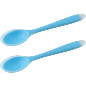 2 Pcs Silicone Dinner Spoon, Multi-purpose Surrounding Transparent Design Soft Texture Ergonomic Design for Mixing Soup Rice Porridge Serving Kitchen Restaurant(Blue)