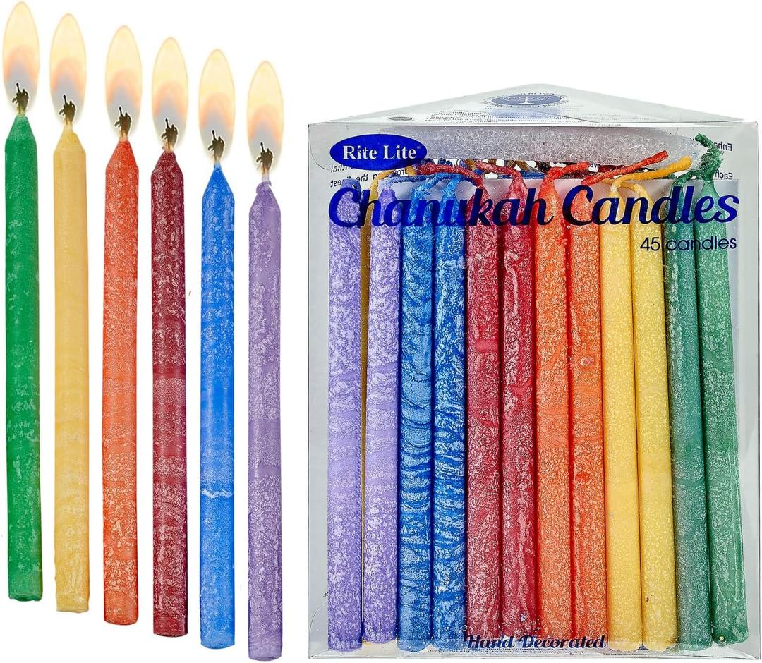 Rite Lite Natural Chanukah Candles, Pack of 45 Candles, Hanukkah Candles Bulk, Two Tone Hanukkah Candles for Menorah (Multi-Color - Rainbow)
