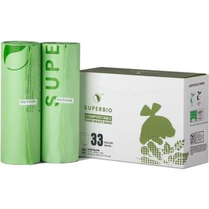 SUPERBIO 33 Gallon Compostable Yard Waste Bags, Lawn & Leaf Bags, 40 Count, ASTM D6400, BPI and OK compost INDUSTRIAL
