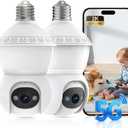 Recmoment Light Bulb Security Camera,5G&2.4GHz WiFi 2K Security Cameras Wireless Outdoor/Indoor,AI Human Detection,Auto-Alarm,Color Night Vision,2-Way Talk,Bulb Cameras for Home Security 2PCS
