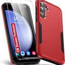 4 x Oterkin Samsung Galaxy S23 FE 5G Case [3 in 1] With [2Pcs Tempered Glass Screen Protector] [10FT Military Grade Defense] [Heavy Duty Protection] (Red)