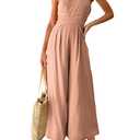 ANRABESS Women's Summer Straps One Shoulder High Waist Dressy Casual Wide Leg Linen Jumpsuit Romper Beach Travel Outfits Pink Large