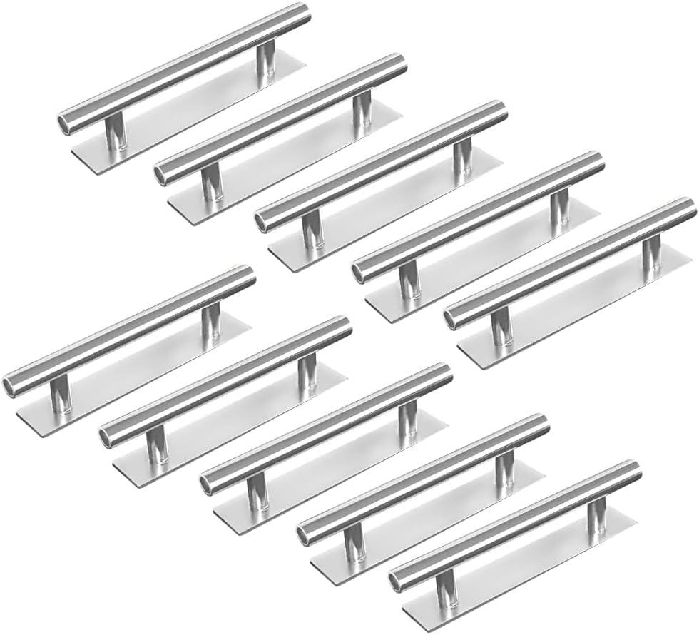 10 Pack Self-Stick Push Pull Helper ABS Plastic Wardrobe Handle Instant Cabinet Drawer Furniture Handles (Silver)