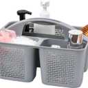 UUJOLY Plastic Portable Shower Caddy Bucket, Cleaning Shower Basket with Handle Compartments Storage Organizer for Bathroom Kitchen College Dorm Sink, Grey