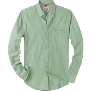 Alimens & Gentle Mens Solid Oxford Shirt Long Sleeve Dress Shirt Work Casual Button Down Shirts with Pocket, Bean Green, Medium