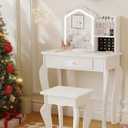 Garvee Kids Vanity with Lighted Mirror, Little Girl Vanity and Stool, Toddler Makeup Table Set and Makeup Playset for 3-8 Girls, White