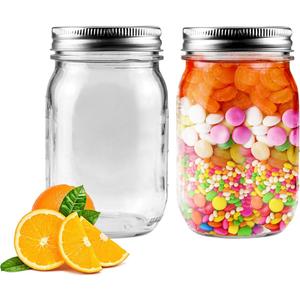 Regular Mason Jars 16oz Glass Canning Jars with Airtight Lids for Preserving, Jam, Honey, Jelly, Wedding Favors, Sauces, Meal Prep, Overnight Oats, Salad, Yogurt (2 Pack)