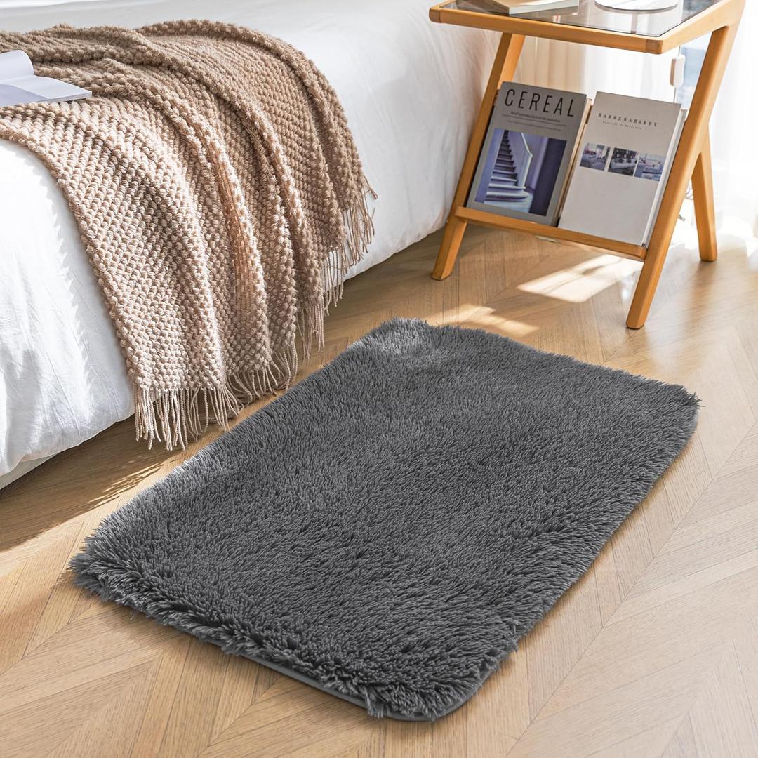 Amazon Basics Fluffy Washable Area Rug, Bedside Shaggy Carpet for Door Entryway, Living Room and Bedroom, 2' W 3' L, Dark Gray