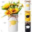 Domensi 3 Pcs 2026 Graduation Table Centerpieces Vases Decor Class of 2026 Graduation Cap Hat Galvanized Metal Vase for Flowers Mason Jar Utensil Holder or Kitchen Home Congrats Grad Party Decorations