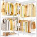 Ulif E4L L-shaped Clothing Rack for Corner, Heavy-Duty Freestanding Garment Rack, Metal Clothes Storage Organizer System with Shelves and Hangers, Max Load 962lbs, 42.7" W x 42.7" D x 79.3" H, White