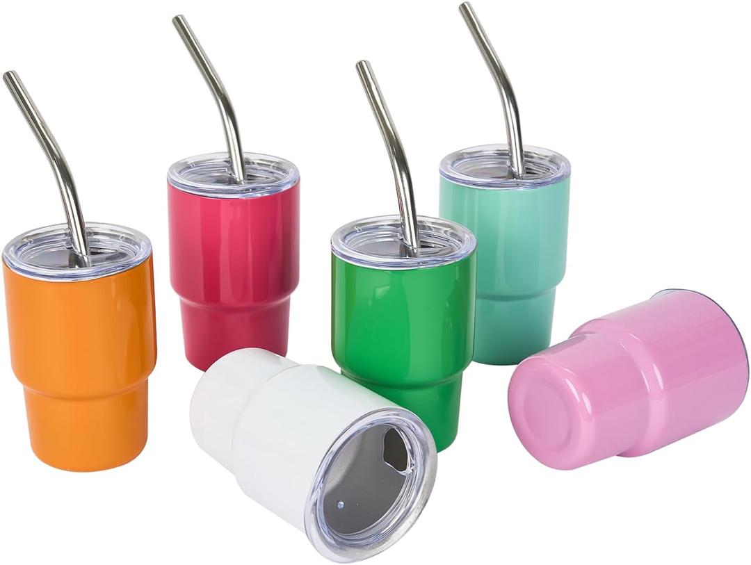 Tamarac Mini Tumbler Shot Glass with Straw, 3 oz Shot Glass with Straw and Lid, Funny Shot Glasses, Colored Stainless Steel Sublimation Tumblers,Wedding Birthday Party Favors 6 Pack