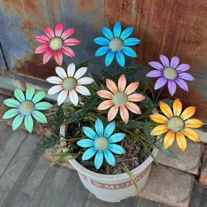 Metal Flowers for Outside,8 Pack 16.15" Decorative Garden Stakes with Swaying Flowers Head Yard Art,Spring Garden Decor for Lawn, Pathway & Garden