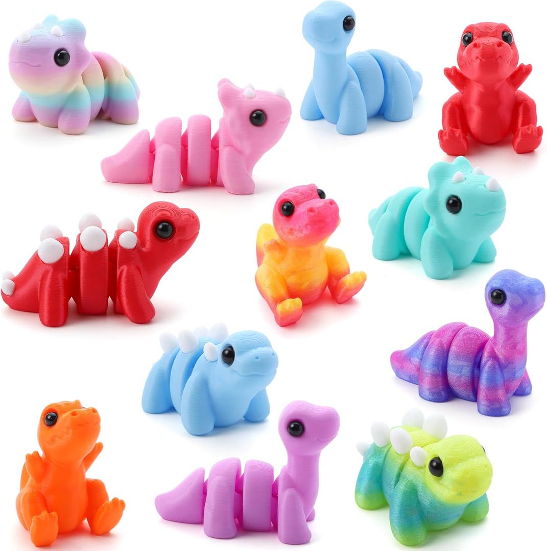 JOYIN 12 Pcs 3D Printed Dinosaur Animals Set, Mini Animals 3D Printed Toys - Cute Articulated Flexible Figurines Fidget Toys for Easter Party Favors Birthday Gifts Desk Pets Office Home Decor