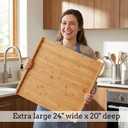 Large Bamboo Pastry Board 24 x 20 inch - Reversible Over the Counter Cutting Board with Lip for Bread, Rolling Dough and Pastries
