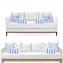 Hofdeco Premium Coastal Patio Indoor Outdoor Lumbar Pillow Cover Only, 12"x20" Water Repellent for Backyard, Couch, Cornflower Blue Stripe Fringe