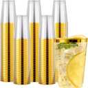 JOLLY CHEF 200 Pack 12 oz Gold Plastic Cups Elegant Gold Rimmed Disposable Cups Heavy-Duty Party Cups for Wedding, Thanksgiving, Christmas Parties