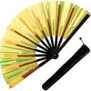 Fans for Line Dancing, 4 Pcs Boots On The Ground Hand Fan, Large Clacking Pop Fans That Make Sound, Women Men Foldable Clapping Handheld Fan for Line Dancing (Laser Gold)