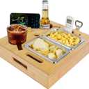 IKER Couch Cup Holder Tray, Wooden Couch Console Caddy, Snack Fruit Tray for Bed Sofa Car Organizer, Rotatable Phone Holder, Anti-Spill Sofa Cup Holder for Drinks, Snacks, Remotes