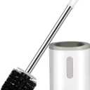 AONEZ Compact Toilet Brush & Holder, Stainless Steel Handle, Space Saving for Storage, Deep Cleaning, Drip-Proof, Easy to Assemble, Nylon Bristles, White & Grey