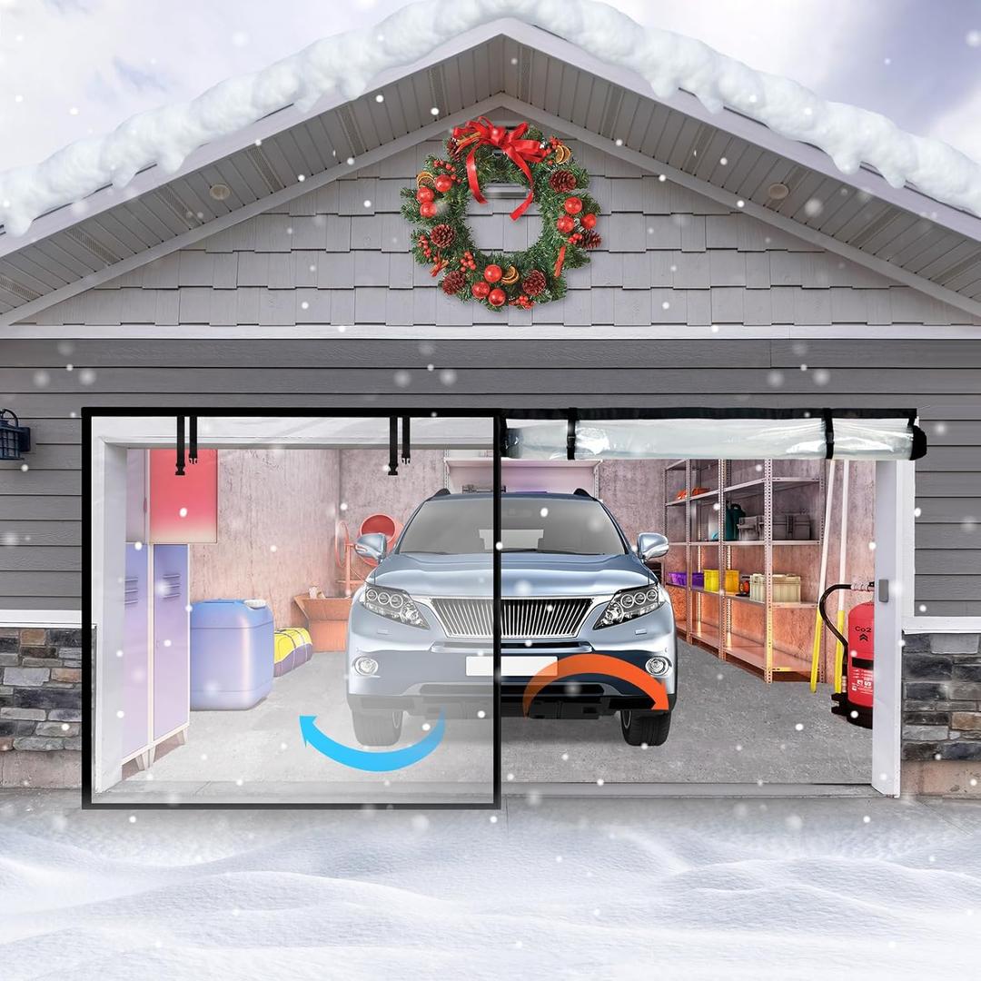 Clear Garage Insulation Kit - Door Screen for Winter PVC Thermal Insulated Curtain - Windproof & Soundproof (8x7 ft)