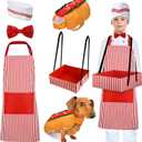 5 Pcs Kids Waiter Costume with Hot Dog Pet Costume, Popcorn Soda Jerk Christmas 50s Circus Party Cosplay (Small)