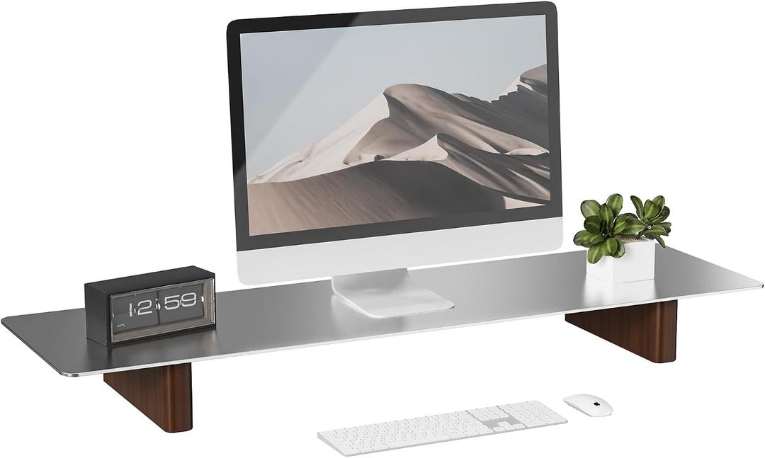 Aluminum Monitor Stand Riser with Wooden Legs, 31.5" Wide