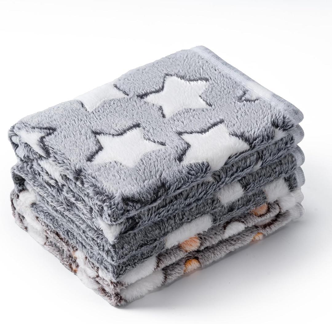 1 Pack 2 Blankets Super Soft Fluffy Premium Fleece Pet Blanket Flannel Paw Printed Throw for Dog Puppy Cat (Large 41x31'', Star, Bone, Love)