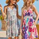 LAISHEN Women's 2024 Summer Casual Sundress V Neck Spaghetti Strap Lace Floral Beach Vacation Midi Dress (L)