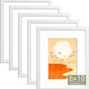 HappyHapi 8x10 Picture Frame Set of 5, Tabletop & Wall Display Pictures 5x7 with Mat or 8x10 Without Mat, Multi Gallery Photo Frames Collage (White)