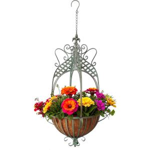 Large Hanging Planter for Outdoor Indoor Plants, 12.6-Inch Rustic Metal Hanging Basket for Farmhouse, Patio,Porch,Deck, or Garden, Green