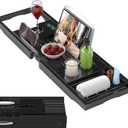 Foldable Bathtub Caddy Tray for Tub, Bamboo Expandable Bath Table Trays,Premium Bathroom Accessories for New Home & Mothers Day & Birthday Gifts for Couples, Black