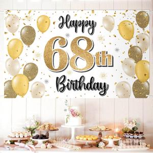 Happy 68th Birthday Decorations,68th Gold Balloon Large Birthday Banner Backdrop Sign,68 Years Old Bday Party Supplies.