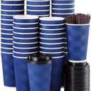Disposable Coffee Cups with Lids and Straws - 16 oz (90 Set) Togo Hot Paper Coffee Cup with Lid To Go for Hot/Cold Beverages Espresso Tea Insulated Reusable Cold Drinks Ripple Cups Protect Fingers!, 90 Count