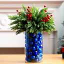 Giegxin 85 Pcs Bule Christmas Centerpiece for Table DIY Farmhouse Xmas Decor for Dinning Table 5 Artificial Pine Branches 70 Vase Filler Balls 8 Red Berries 1 Glass Vase for Kitchen Tabletop Decor (Blue)