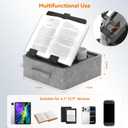 KDD 5 in 1 Tablet Pillow Holder, Foldable Book Stand for Reading with Storage Tray, Pen Slot and 2 Cup Holders, Adjustable iPad Stand for Lap, Bed, Desk and Couch Compatible with Tablet and Book