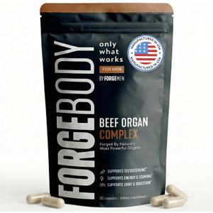Forgebody Beef Liver & Organ Complex Supplement, Grass-Fed Liver, Heart, Bone Marrow, Pancreas, Testicles Ancestral Nutrition for Athletes and Active Men, Supports Energy + Recovery + Brain (BBD: 05/2028)