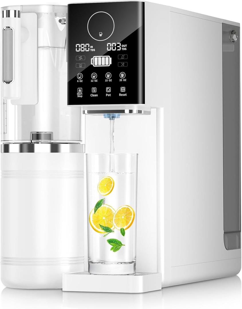 Portable 8-Stage RO Filtration System, No Installation Water Purifier, Reverse Osmosis Water Filter Countertop for Kitchen, Office, RV, White