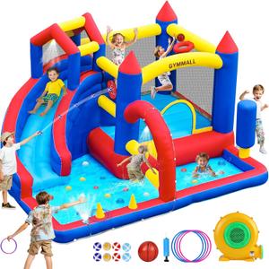 Bounce House Inflatable Bouncy House for Kids Indoor & Outdoor, 9 in 1 Water Bounce House with Slide, Bouncer, Climbing Wall, Inflatable Bouncy Castle for Backyard, Party, Room