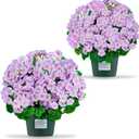 Artificial Handmade Geraniums with Flowers Scent 2 Pots Pink White Purple Lavender Lifelike Faux Geraniums Bushes Fake Flowers for Wedding Party Home Office Indoor Outdoor Plants Decor