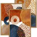 UPWOIGH Large Framed Canvas Wall Art, Set of 3 Watercolor Decor in Navy Blue, Terracotta, Burnt Orange, Beige, 16x24in Minimalist Natural Cotton Posters, Boho Modern Aesthetic for Living Room, Bedroom