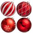 JORNOY Christmas Balls Ornaments Set, 6 inch/150mm Extra Large Shatterproof Plastic Hanging Bulbs for Xmas Tree Decorations Holiday Party with String, 4 Pack-Red&White