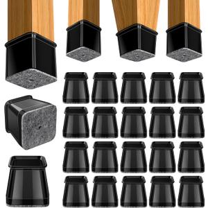 BUMACO Chair Leg Floor Protectors Square Chair Leg Protectors for Hardwood Floors 20Pcs Silicone Covers to Protect Floors Square (Black-L Fit 1-1/16" to 1-5/8")